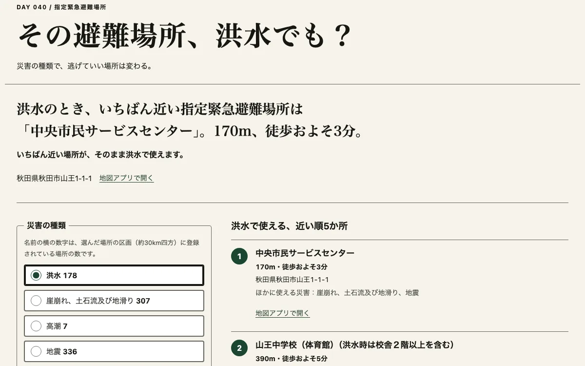 その避難場所、洪水でも？の画面