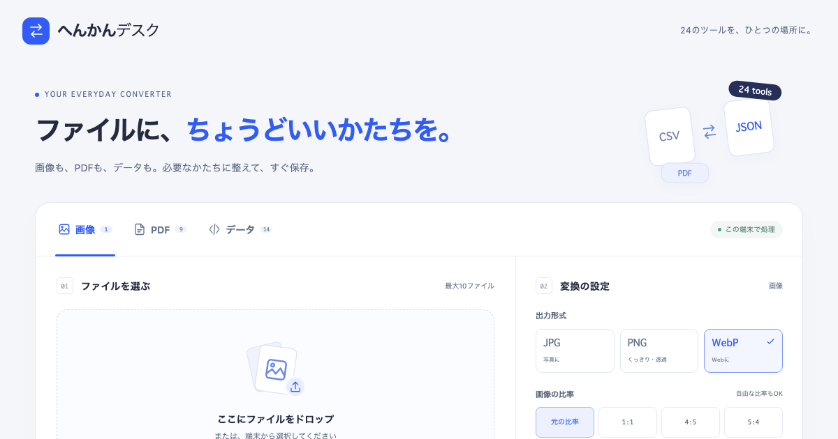 へんかんデスクの画面